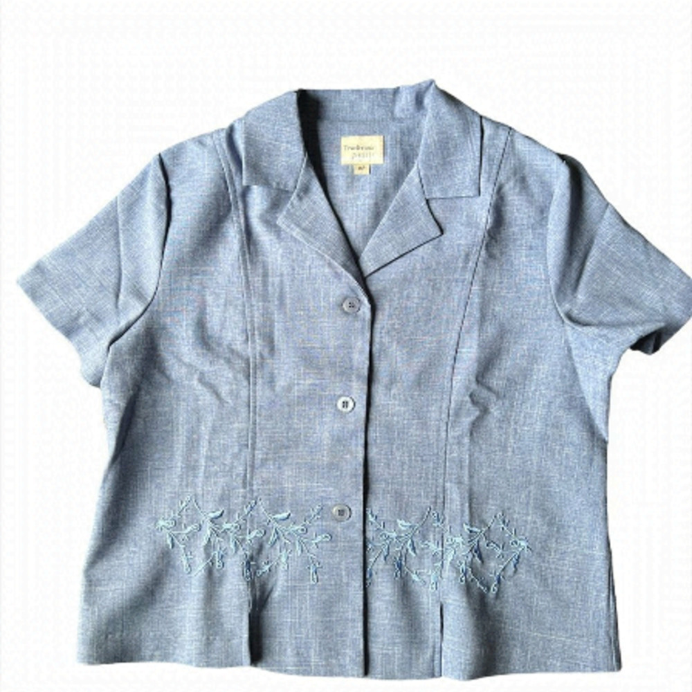 Tradition Petite Formal Casual Blue Solid Floral Embroidered Blazer Suit. Size16